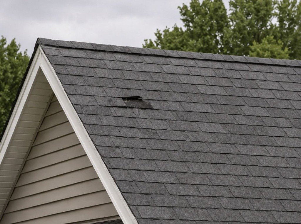 Wind Damage & Missing Shingle Replacement - Before